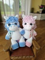 Personalized White Crochet horse with  blue nane Baby Shower Gift, Newborn Keepsake, Symbol of 2026 - Image 4