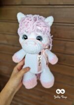 White horse with a gorgeous pink mane, Personalized crochet newborn gift, Symbol of 2026