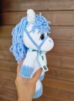 Personalized White Crochet horse with  blue nane Baby Shower Gift, Newborn Keepsake, Symbol of 2026 - Image 2