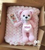 Pink / white set: named teddy and baby blanket - Image 2