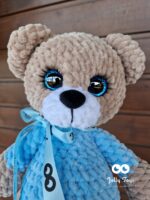 Teddy bear boy in a blue pajamas.Personalized crochet toy . Teddy with name and birth details - Image 2