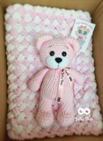 Pink / white set: named teddy and baby blanket - Image 4