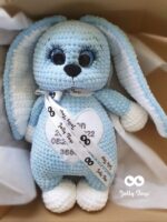 Coral pink rabbit with birth data, handmade toy, gift gift - Image 4