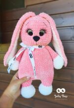 Coral pink rabbit with birth data, handmade toy, gift gift - Image 2