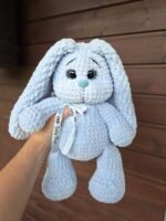 NEW! Large blue bunny with birth details. Personalised newborn gift
