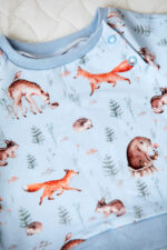Estonian handmade baby clothes 0-3 months, pants and shirt. Blue animal print - Image 2