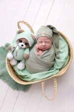 Sleepy teddy in a mint pijama Personalised toy - Image 3