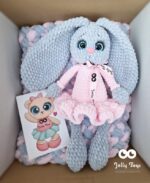 Pink/gray set: baby blanket and bunny - Image 3