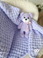 Purple set: named teddy and baby blanket