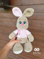 Bunny with mismatched ears in a pink sweater – Personalized newborn gift