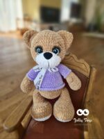 Personalized Crochet Bear in a Purple Shirt, Newborn Gift with Name - Image 2