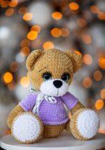 Personalized Crochet Bear in a Purple Shirt, Newborn Gift with Name