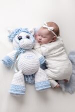 Large white/blue horse christening gift with name and birth details